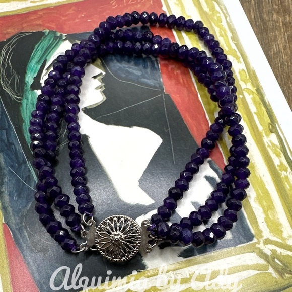 Amethyst confetti triple string layered bracelet/February birthstone - Picture 3 of 8